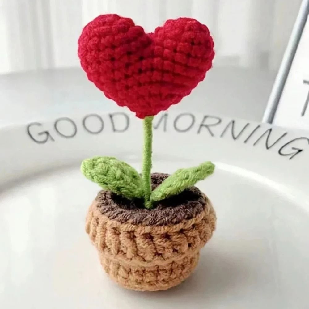 Crochet Style Artificial Potted Flower Mini Decorative Plant Ornament Gift