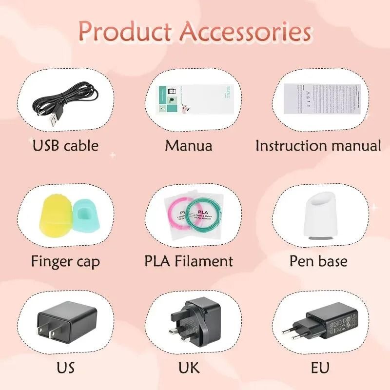 Multifunctional 3D Printing Pen with LED Screen Includes 2 PLA Filaments Kids 3D Drawing Gift