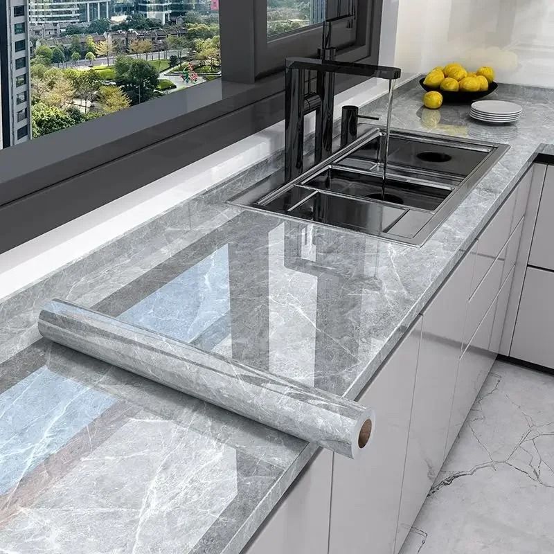 Premium Marble Self-Adhesive Wallpaper – Waterproof & Oil-Proof Kitchen Contact Paper with Thermostability