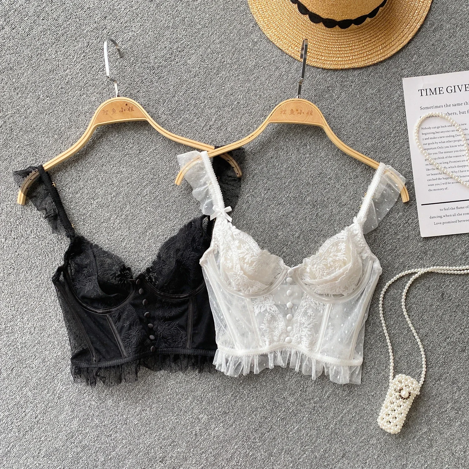 Sexy French Chic Sleeveless Skinny Backless Corset Camis Lace Sheer Spaghetti Strap Hotsweet Tank Top for Women
