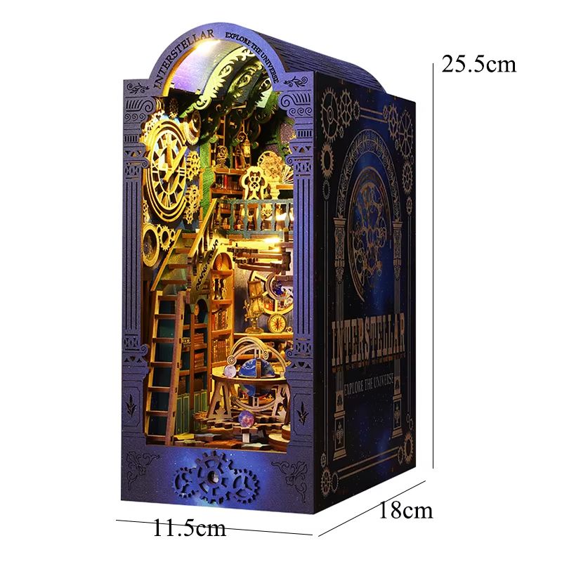 DIY Book Nook Kit Wooden Dollhouse Building Set LED Bookshelf Insert Miniature House Bookend