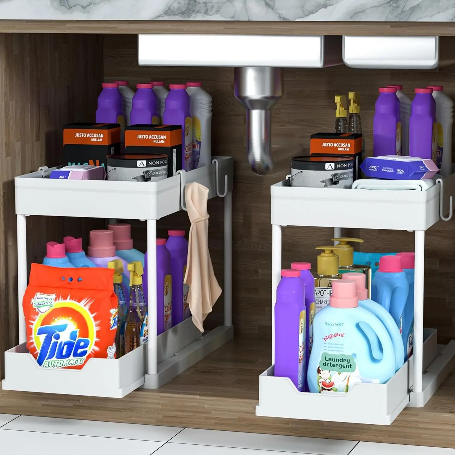 Double Tier Sink Storage Rack Under Cabinet Organizer