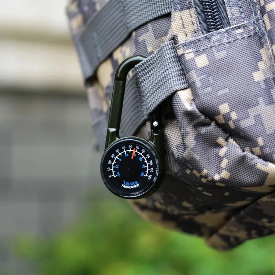 3 in 1 Mini Compass Thermometer Carabiner Keychain