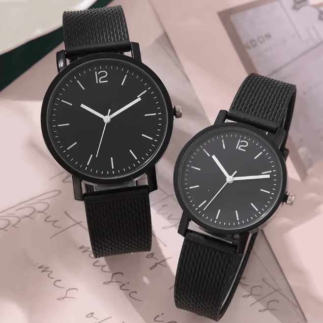 Couple Leather Quartz Watch Set Simple Casual Dial