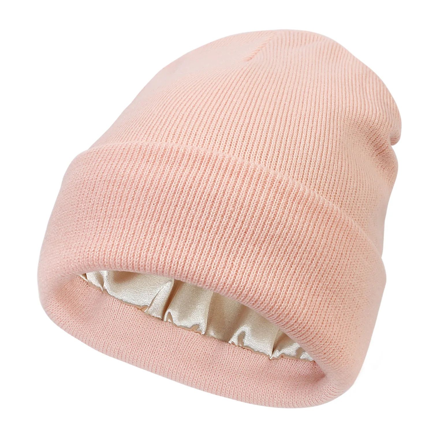 Winter Silk Lining Beanie, Unisex Anti Static Hat, Slouchy Warm Cuffed Skullies, Satin Lined Hair Cover Sleep Cap