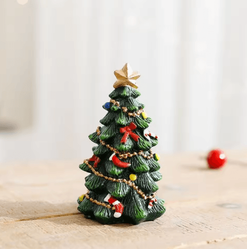 Festive Mini Christmas Tree Resin Ornament chrHoliday Desktop Decoration