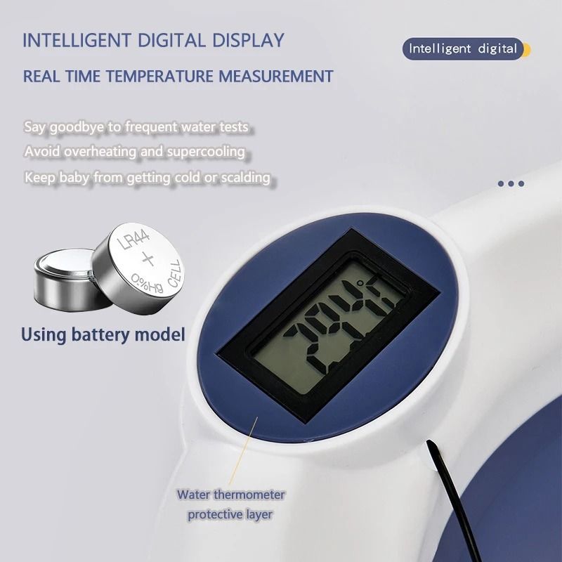 Smart Folding Baby Bath Tub with Real-Time Temperature Display and Non-Slip Mat