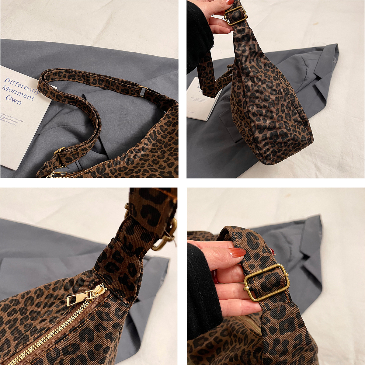Trendy Casual Soft Textile Women's Shoulder Bag, Leopard Print Crossbody