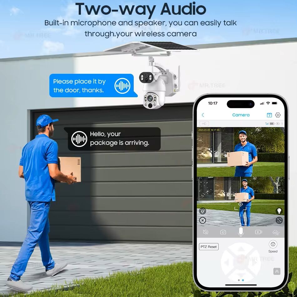 4K Dual Screen Solar PTZ Security Camera with 50X Zoom and Motion Tracking