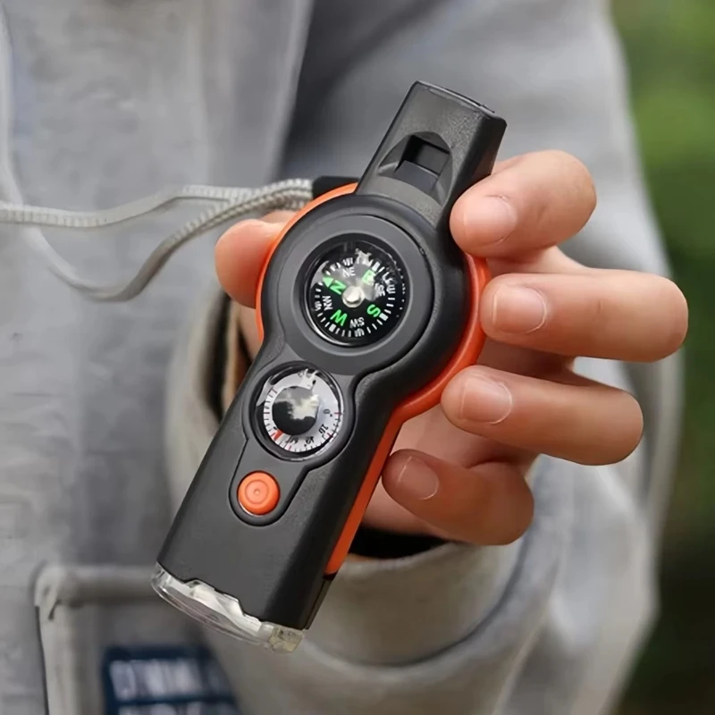 Survival Whistle with Compass Flashlight & Thermometer for Outdoor Safety