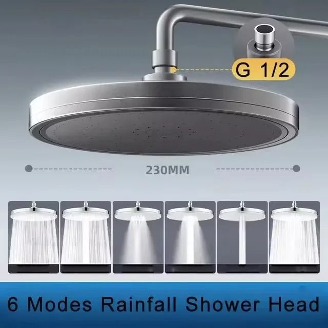 Large Rainfall Shower Head 6 Mode High Pressure Bathroom Faucet