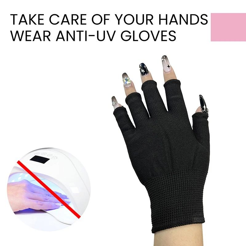 Anti UV Black Thin Nail Gloves for Gel Protection and Manicure Use