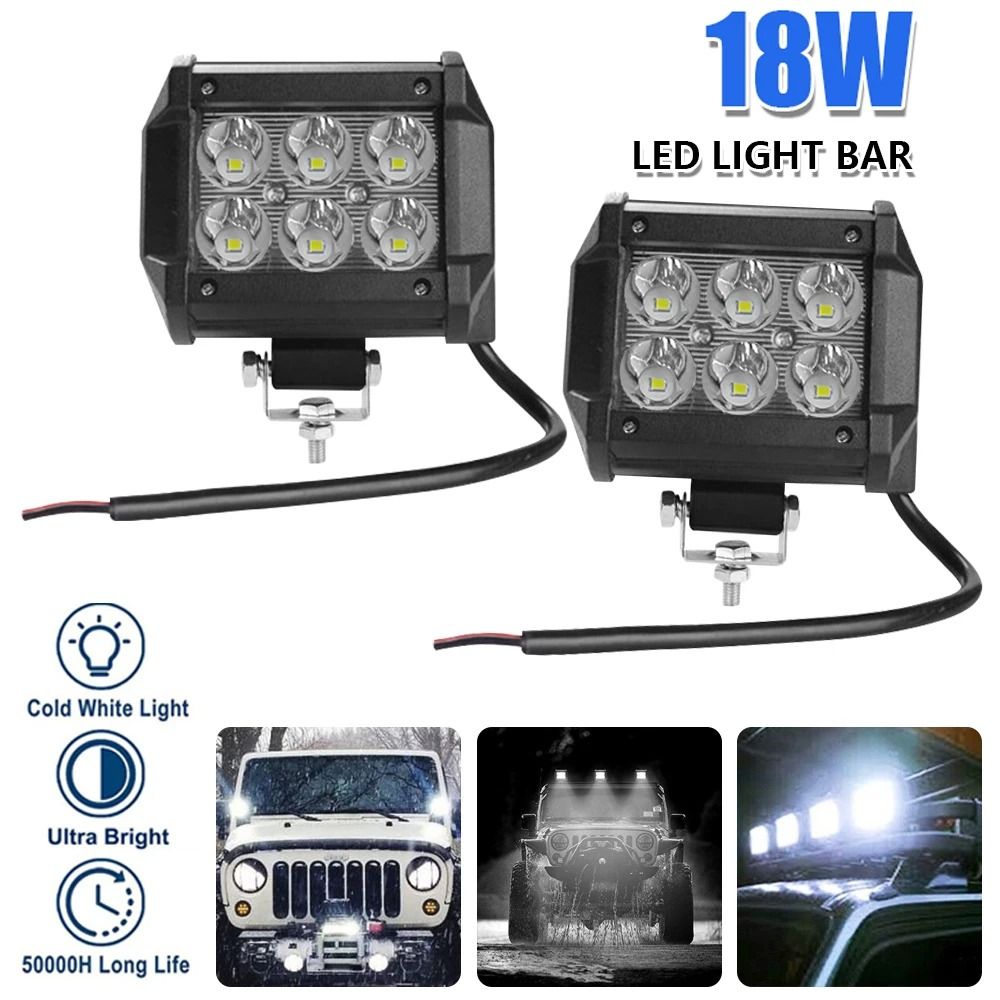 18W High-Intensity LED Work Light | 4-Inch Waterproof Spot & Flood Beam for Motorcycles, Off-Road, & Marine