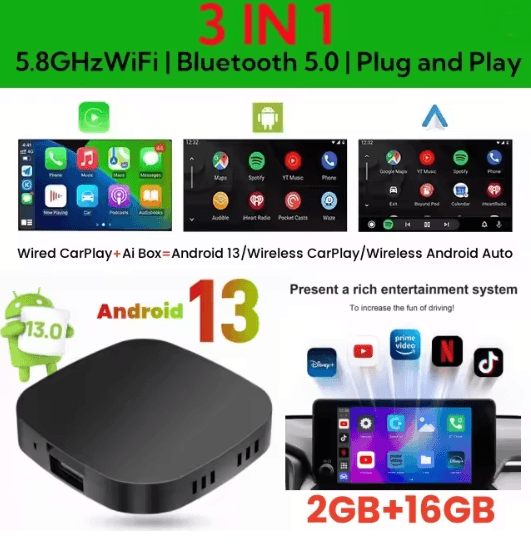 Android 13 CarPlay AI Box with Wireless Android Auto and Smart Streaming