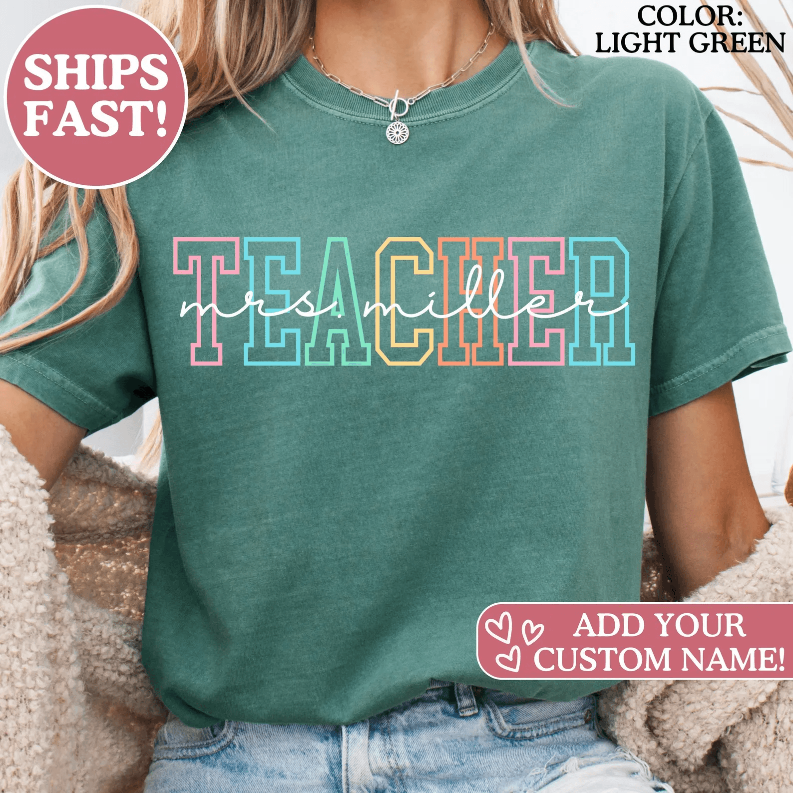 Personalized Comfort Colors Teacher Shirt Custom Name Teacher Team Back to School Tee