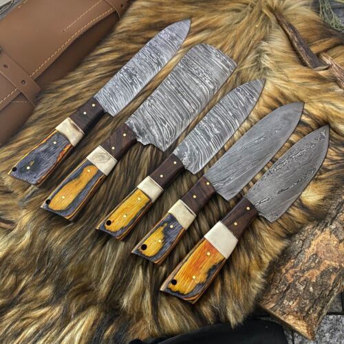Custom Forged Damascus Chef Knives Set – 9