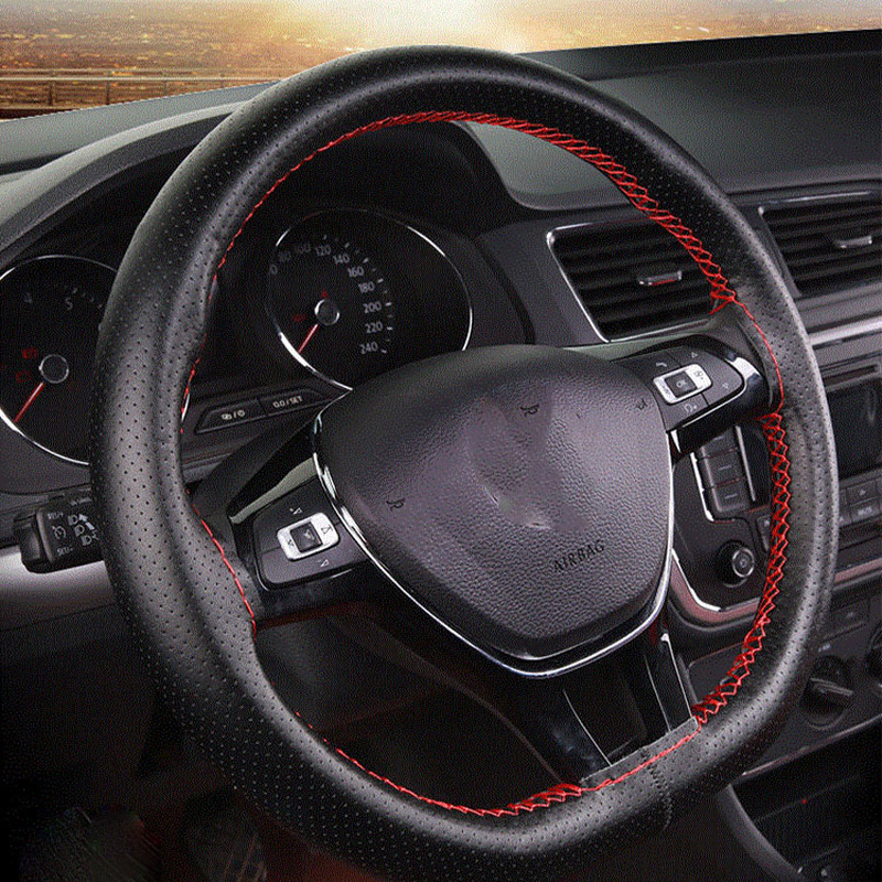 Leather Steering Wheel Cover Kit Soft Artificial Leather with Needles & Thread for Wheels