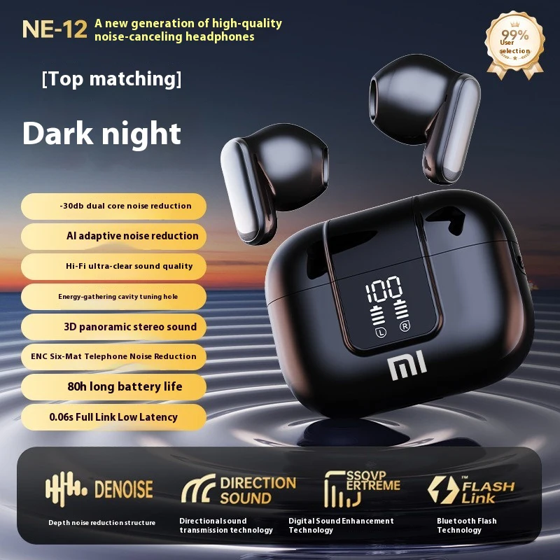 Wireless Headphones with Mic, Bluetooth Headset, LED Display Game Earbuds, Charging Noise Reduction Earphones