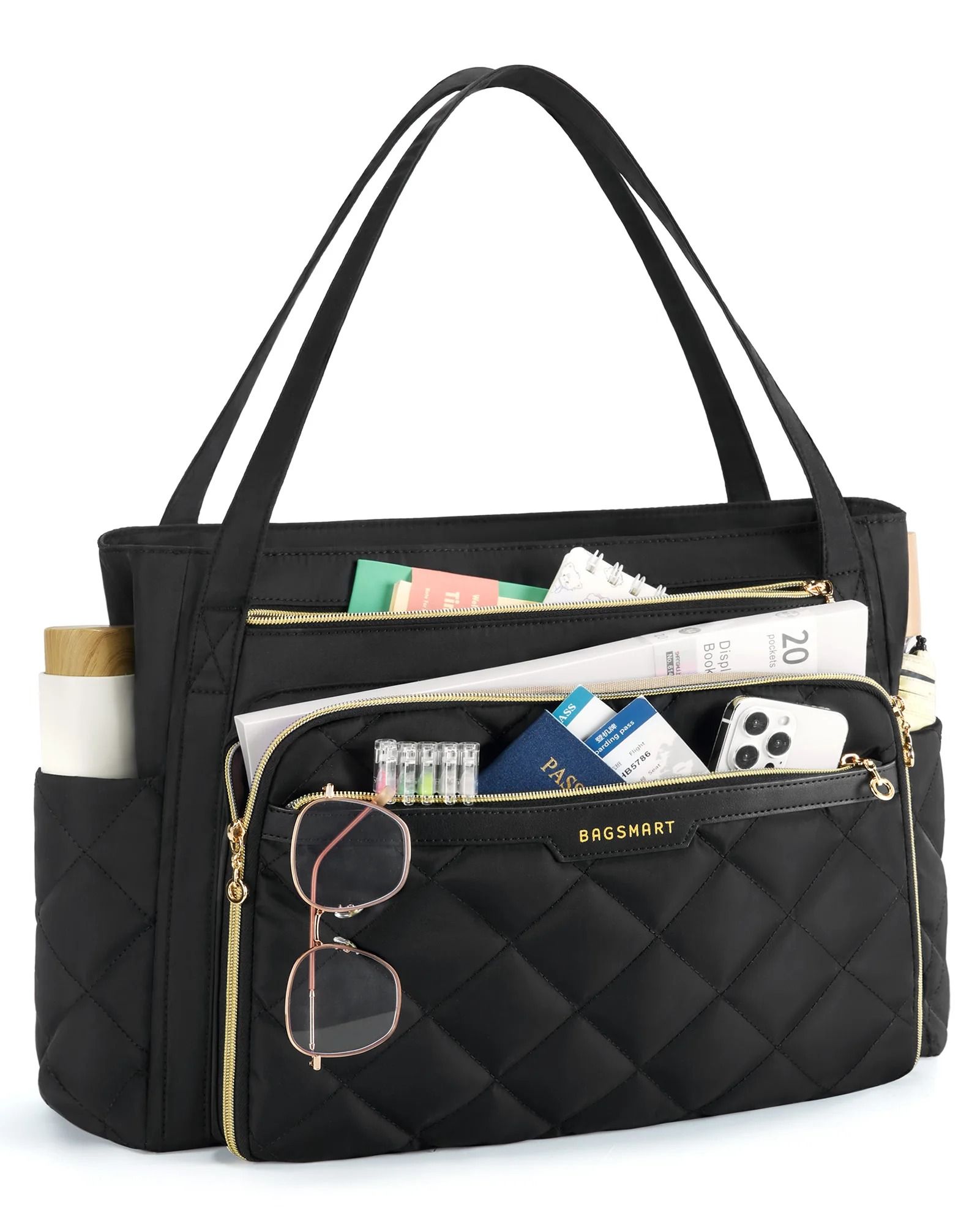 BAGSMART Quilted Tote Bag for Women Laptop Briefcase