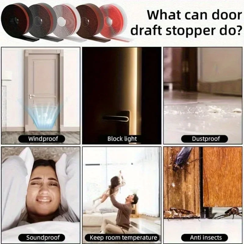 Soundproof Windproof Dustproof Adjustable Door Draft Stopper, Winter Weather Seal Bottom Weatherstrip for Interior Doors