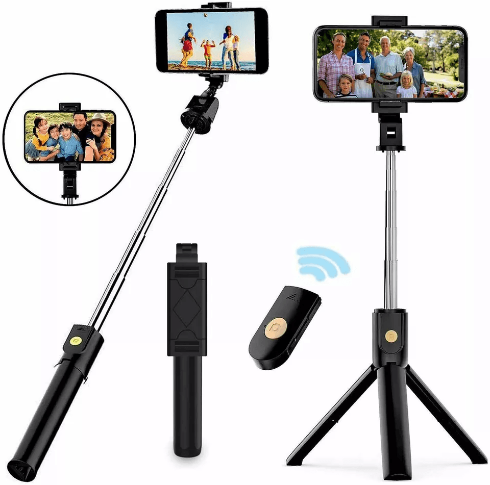 Bluetooth Selfie Stick Tripod Stand, Extendable Remote Desktop Cell Phone Holder, Adjustable Lightweight Travel Tripod