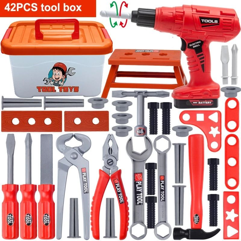 42PCS Tool Box Set Toy Simulation Repair Play House with Electric Drill and Screwdriver