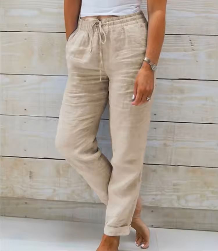 High Waist Cotton Linen Pants – Lightweight Summer Trousers for Women