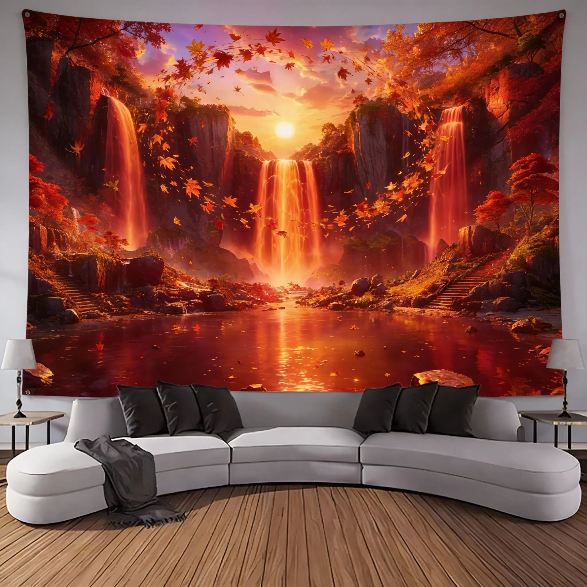 Landscape Waterfall Canyon Tapestry – High-Definition Elemental Architectural Sculpture