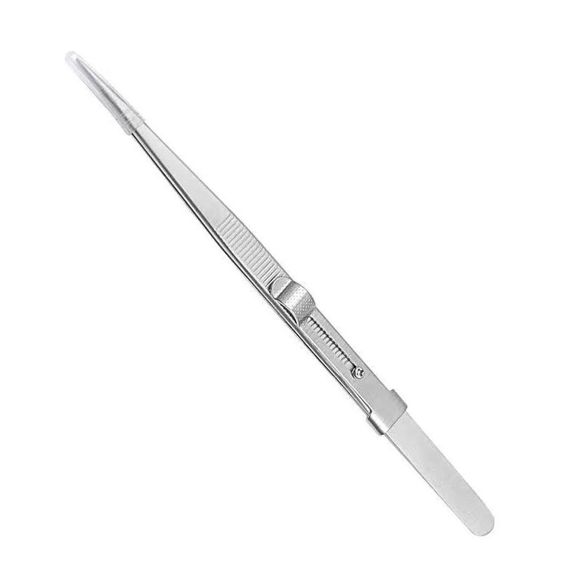 Professional High Precision Stainless Steel Jewelry Tweezers, Sandblasting DIY Diamond Gem Jeweler's Slotted Buckle Tool