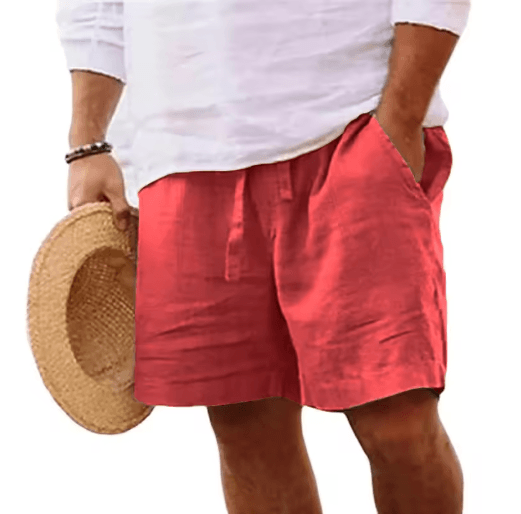 Mens Summer Linen Cotton Shorts Lightweight Breathable Gym and Beach Fitness Shorts