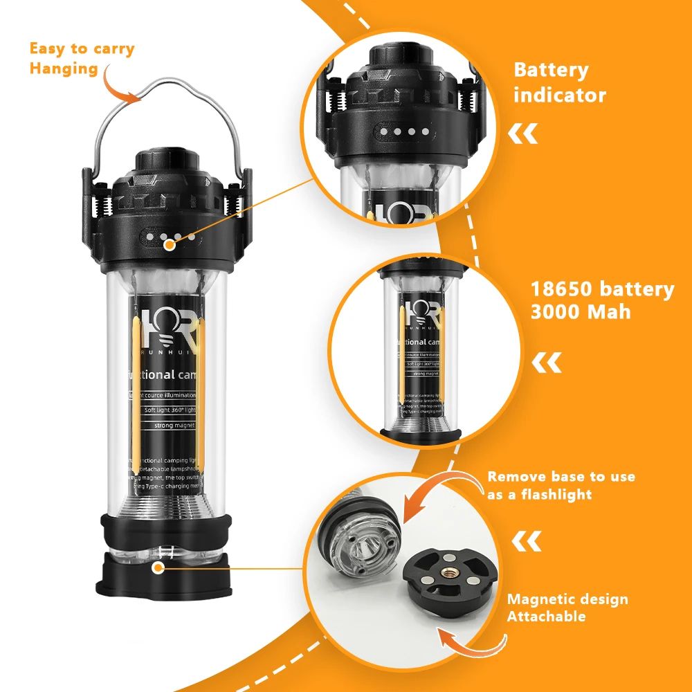 DOTWISE Retro LED Camping Lantern with 3000mAh Rechargeable Battery