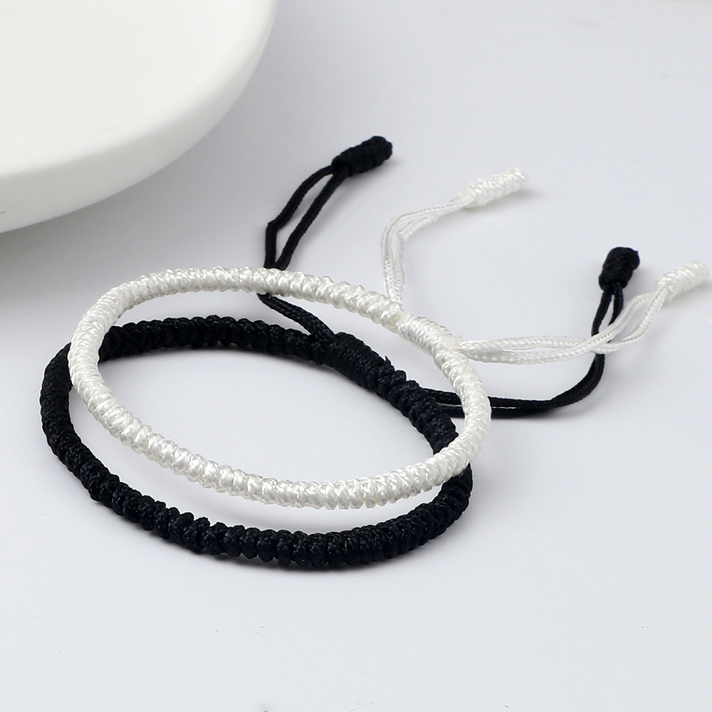 Black and White Bracelets for Couple Adjustable Size Handmade Bracelet, Women Men Lucky Wristband Charm Love Jewelry