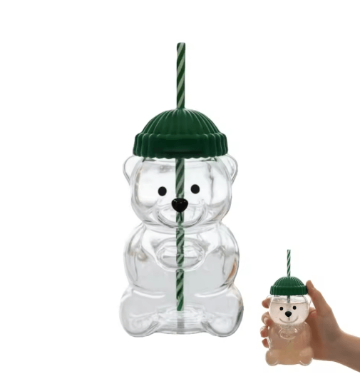 Homey Bear Glass Cup with Lid and Straw 20 oz Cute Bear Coffee and Juice Tumbler
