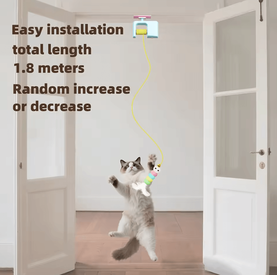 Electric Interactive Cat Teasing Stick Toy with Automatic Flying Bird and Elastic Rope