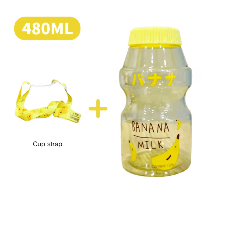 480ml Kawaii Milk Carton Water Bottle Cute Plastic Drinking Bottle with Cup and Strap