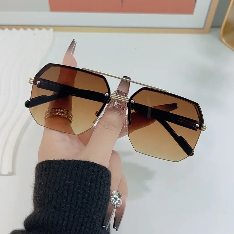 Mens Metal Square Half Frame Sunglasses Rice Nail Accent