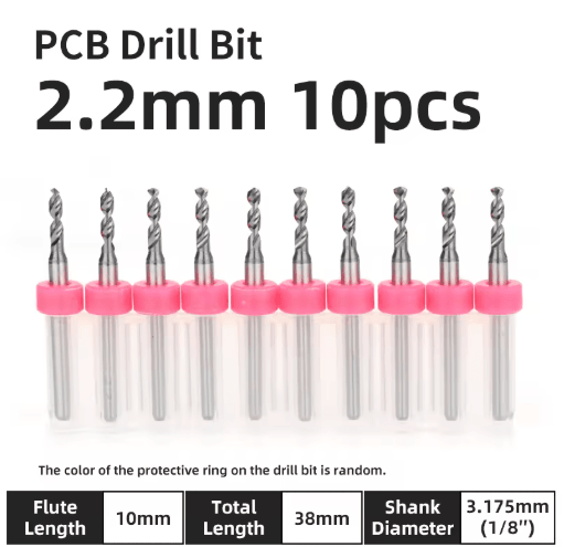 TOOLEYE Micro PCB Drill Bit Set – 10pcs Precision CNC Drills (0.1–3.175mm, 1/8 Shank)