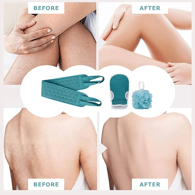Exfoliating Body Scrubber Set with Back Scrubber Bath Glove and Loofah Sponge