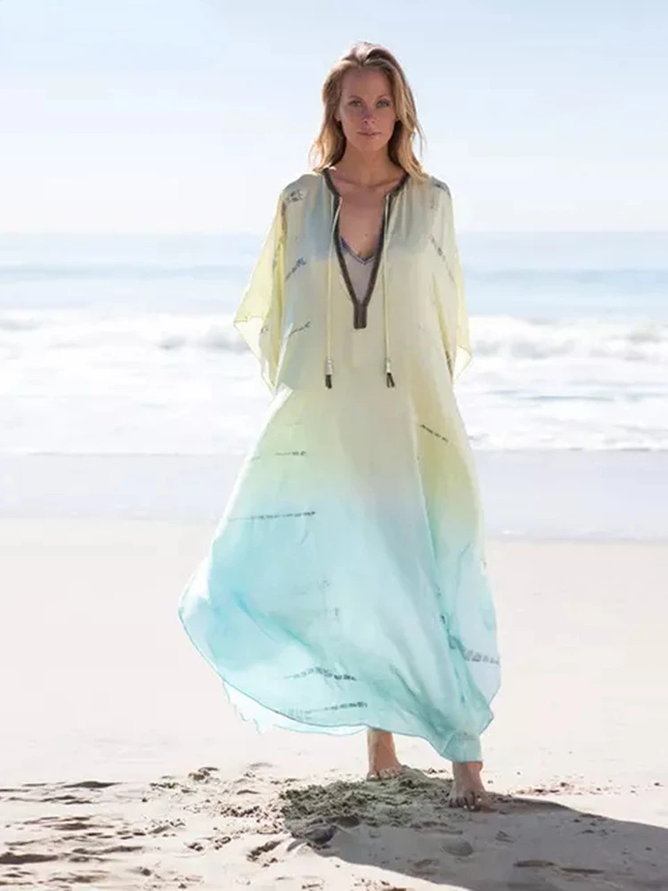 Tie Dye Chiffon Beach Cover Up for Women Maxi Swimsuit Cover Up Dress
