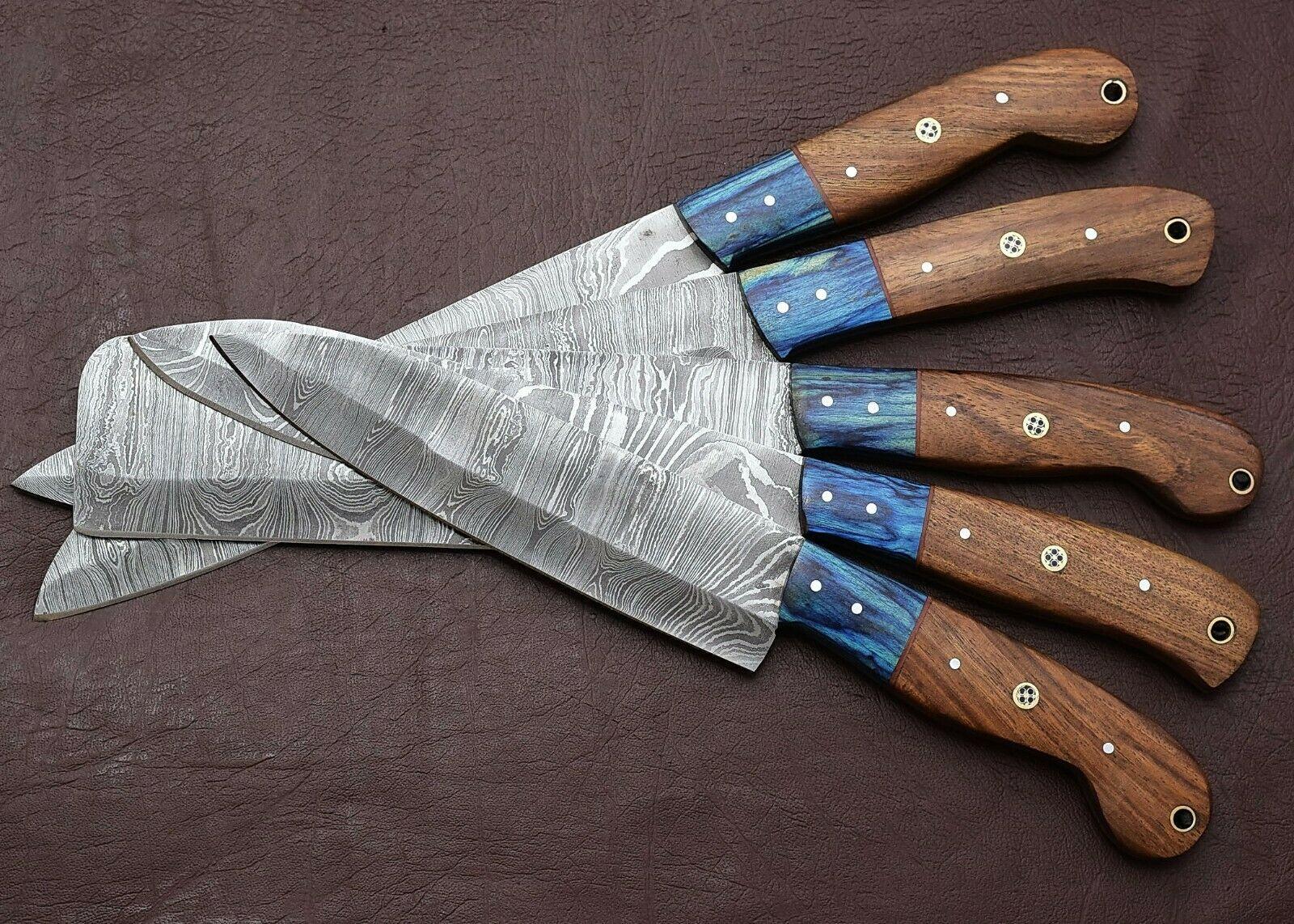 Handmade Damascus Kitchen 5 Chef Knives Set with Rosewood Handle