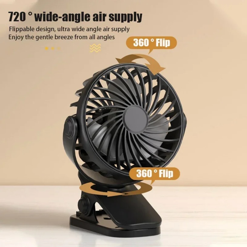 Portable USB Rechargeable Clip-on Desk Fan with Night Light Ideal for Home Outdoors