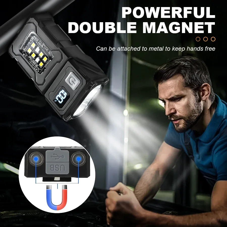 Mini Portable LED COB Flashlight USB Rechargeable, Magnetic, Outdoor Camping & Emergency Lantern