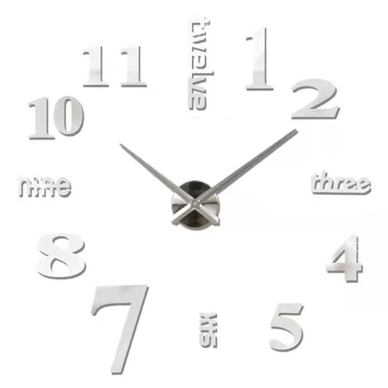 Modern 3D DIY Wall Clock Acrylic Mirror Large Decorative Clock