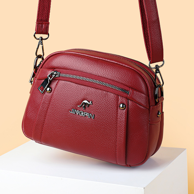 Water Resistant Crossbody Bag for Women Solid Color Square Shoulder Bag with Three Zipper Compartments for Phones