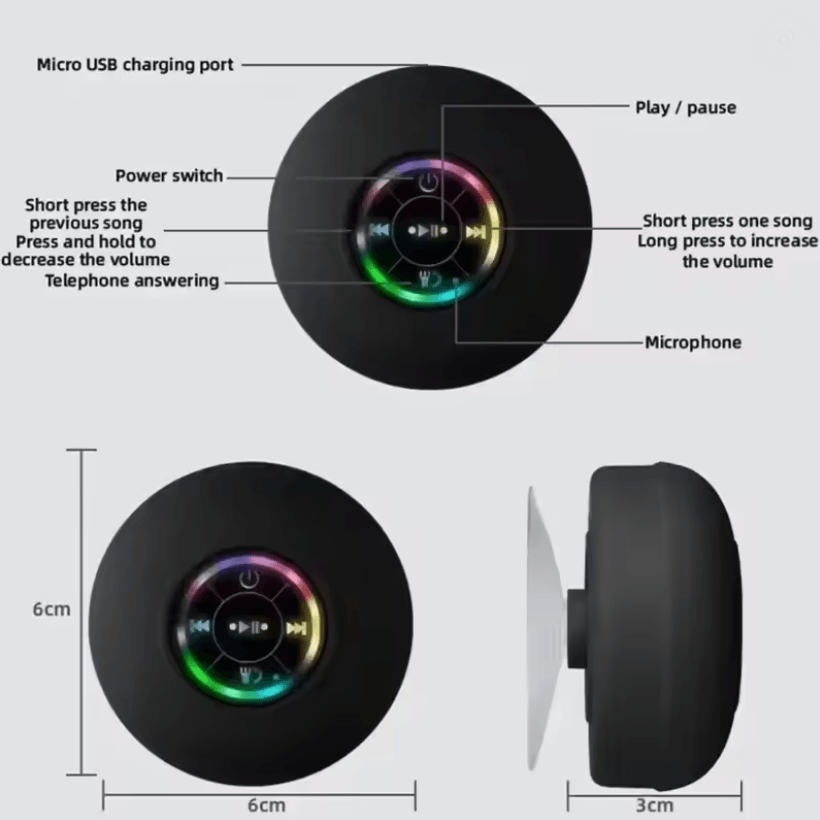 Mini Portable Bluetooth Speaker Waterproof with LED Lights and Suction Cup