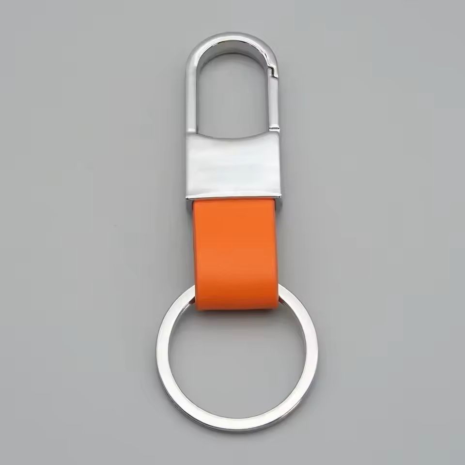 Custom Logo Leather & Metal Carabiner Keychain with Double Rings