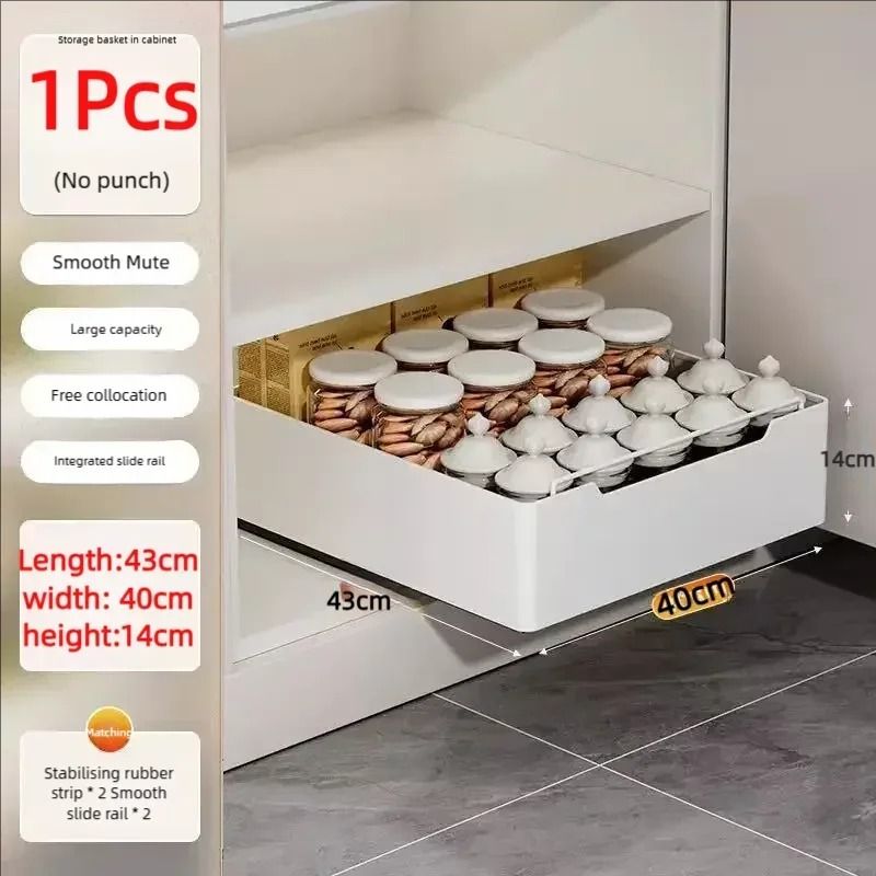 Pull Out Kitchen Cabinet Organizer with Slide Rail Storage Tray