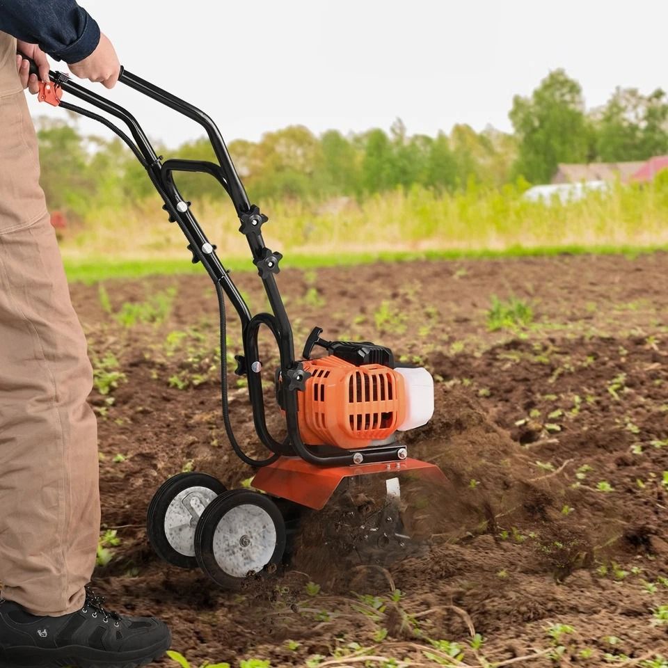 Gas Powered Tiller Cultivator 2 Stroke Garden Lawn Tool for Efficient Soil Tilling