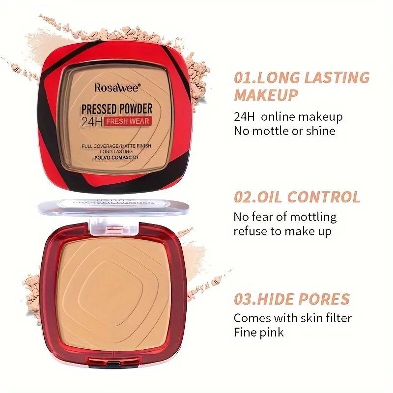 FlawlessMatte 24H Pressed Powder Foundation – Full Coverage Weightless Finishing Powder with Puff