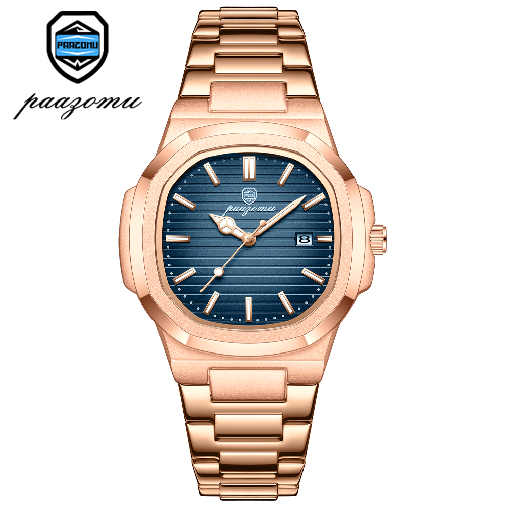 Men Watch Luxury Waterproof, Square Quartz Stainless Steel, Luminous Date Business Male Clock